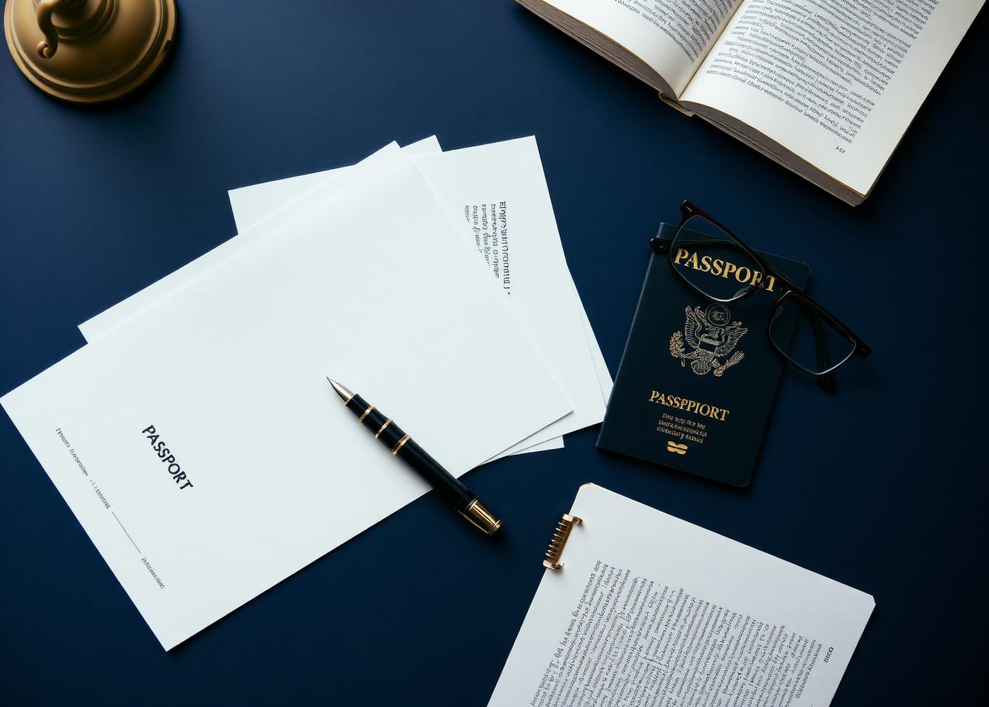 Passport and documents on a desk